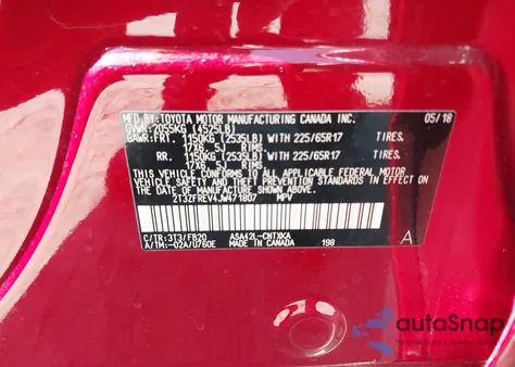 2018 Toyota Rav4 Le z USA, uszkodzony, nr VIN 2T3ZFREV4JW471807